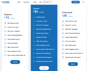 Pricing and Subscription Plans of Katteb AI Content Writer Tool 